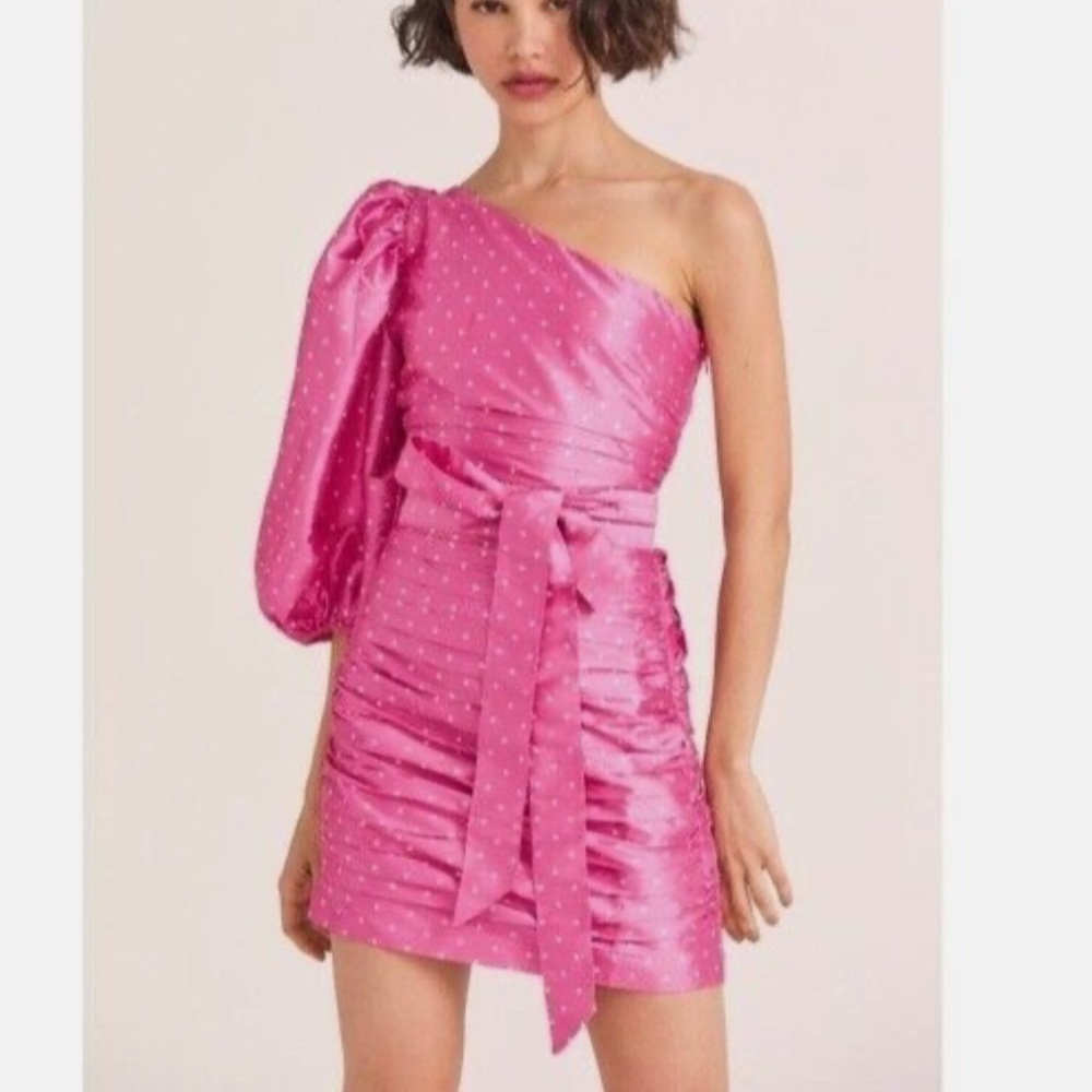 LoveShackFancy One-Shoulder Pink Mini Dress